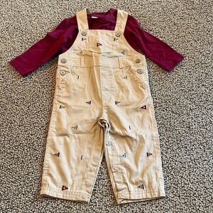 NWOT First Impressions Maroon & Khaki Overalls & Shirt Set Size 12 Months